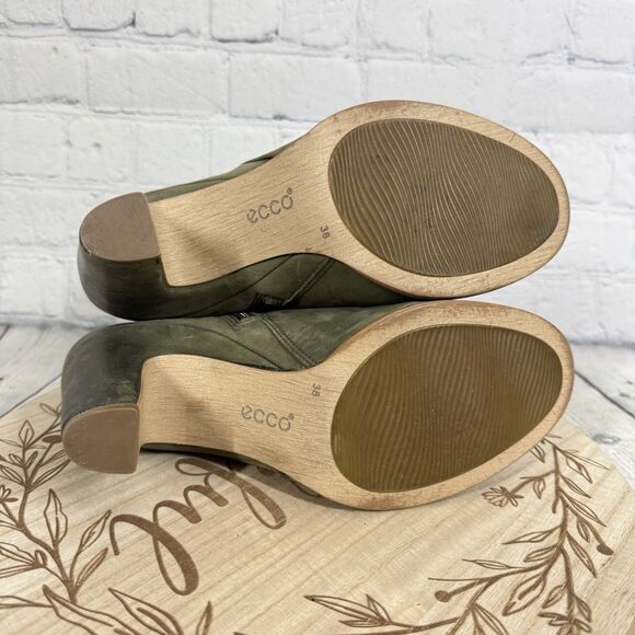 Ecco Ankle Heel Booties Women Size 7.5 US 38 EU Green Distressed Leather Shoes - Picture 7 of 15